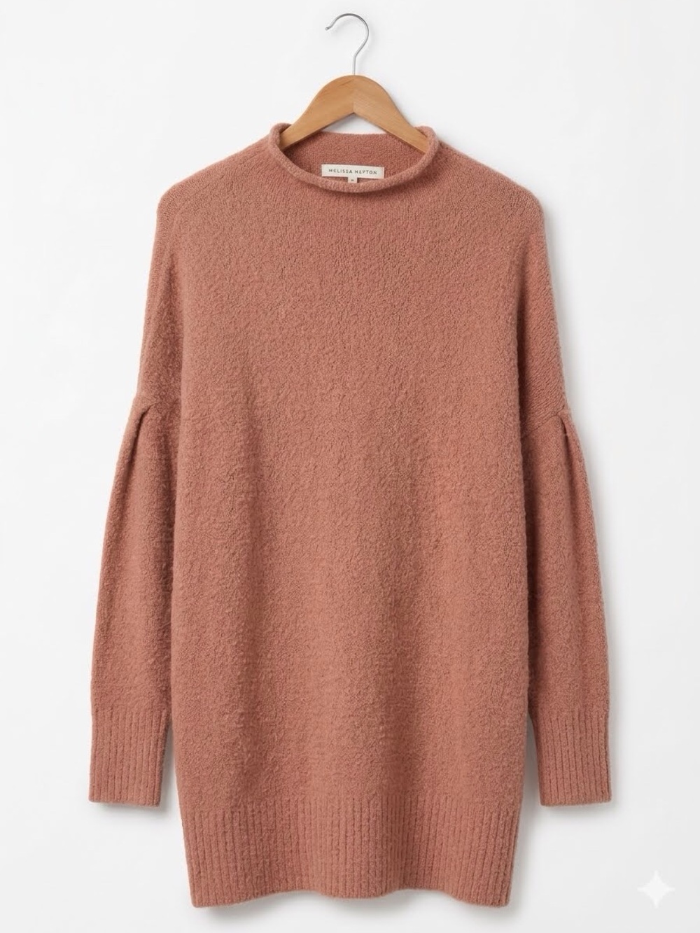 Melissa Nepton Vivian Camel Cowl Neck  Long Sweater Tunic Jumper Soft Cozy M NWT
